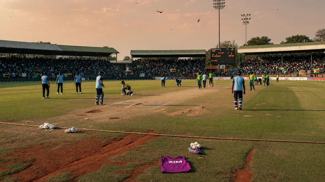 Golden-hour stadium overview ahead of India versus Zimbabwe first T20I at Harare